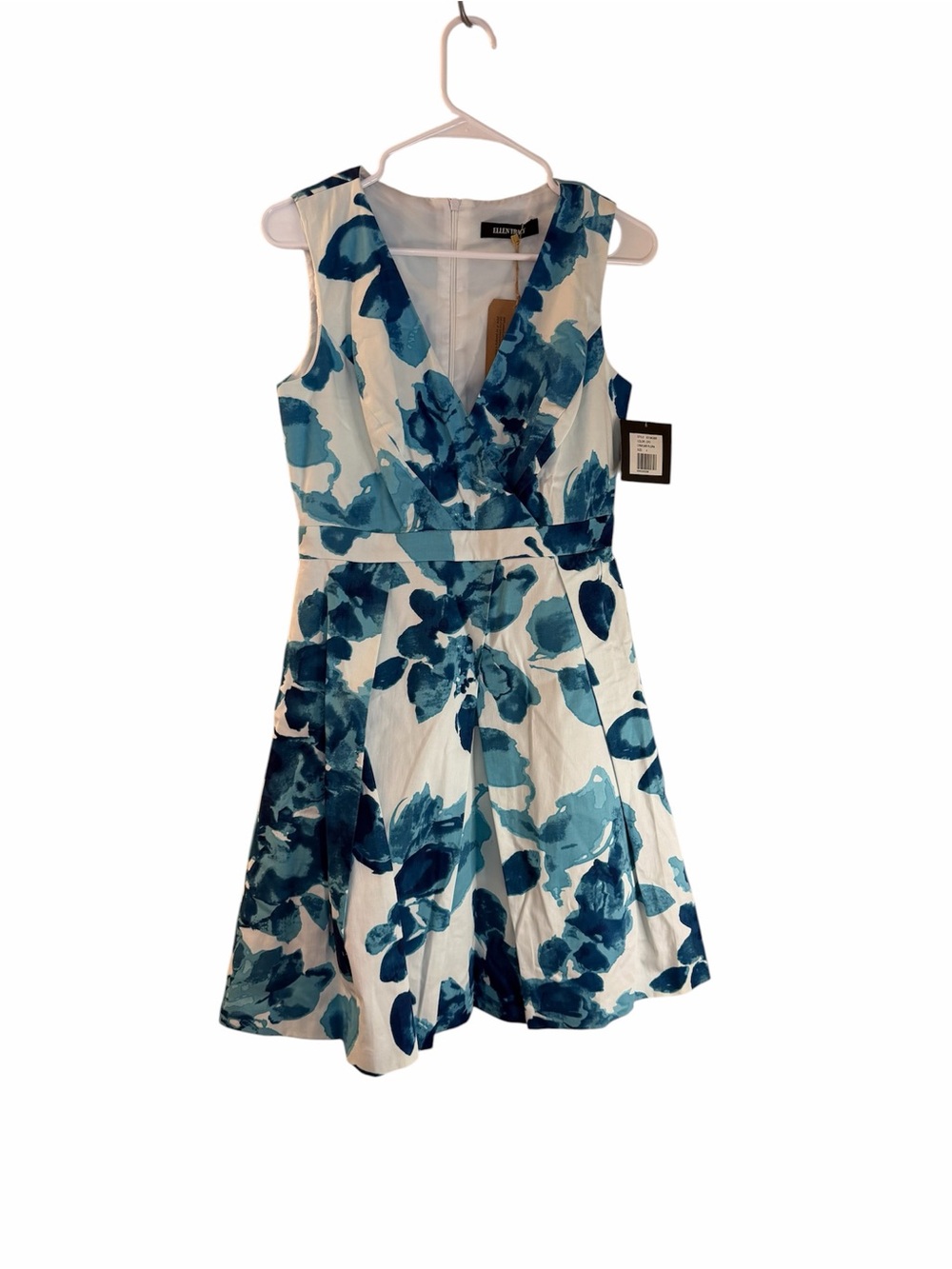 Ellen Tracy White Dress with Blue Floral Print